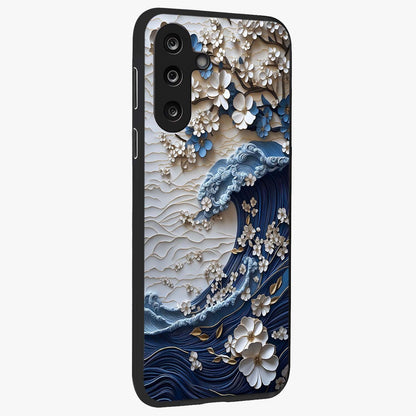 Floral Wave Origami Glass Case upright view showcasing creative floral origami artwork with artistic decorative theme.