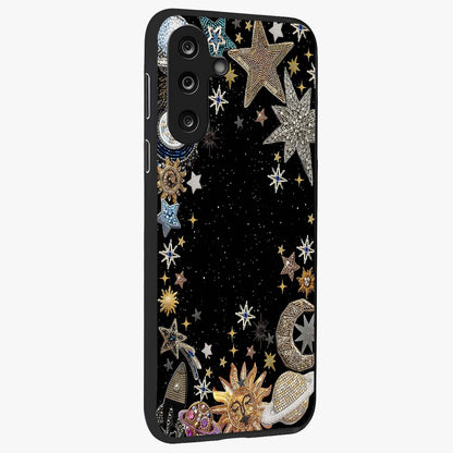 Galactic Jewel Stars Glass Case upright view showcasing glittering star jewel artwork with vibrant galaxy theme.
