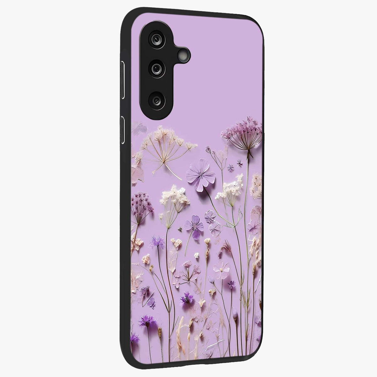 Lavender Blossom Dream Glass Case upright view showcasing delicate lavender blossom artwork with peaceful floral theme.