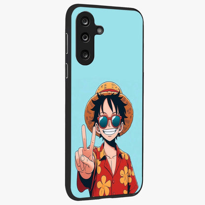 Luffy Summer Anime Vibe Glass Case upright view showcasing dynamic anime artwork with bright adventurous theme.