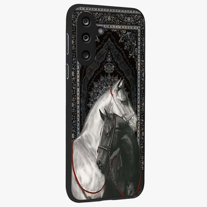 Majestic Ride Legacy Glass Case upright view showcasing dynamic ride inspired artwork with modern automotive theme.
