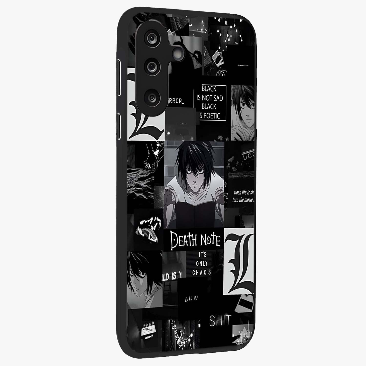 Midnight Chaos Mind Glass Case upright view showcasing expressive abstract artwork with bold dark theme.
