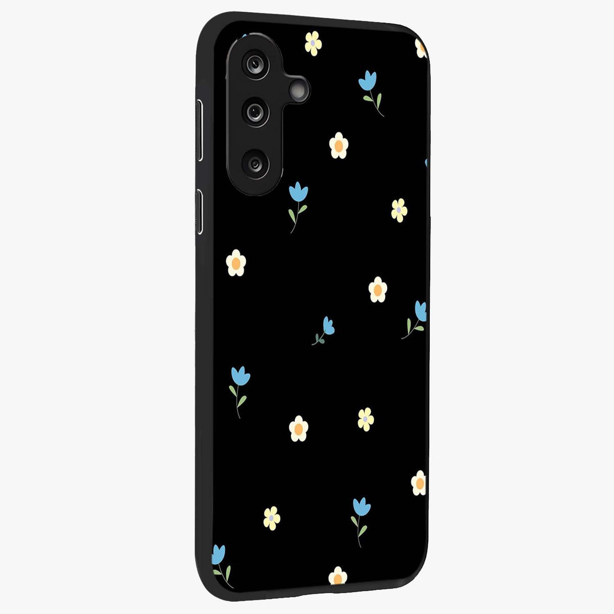 Minimal Petal Whispers Glass Case upright view showcasing elegant floral artwork with modern minimalist style.