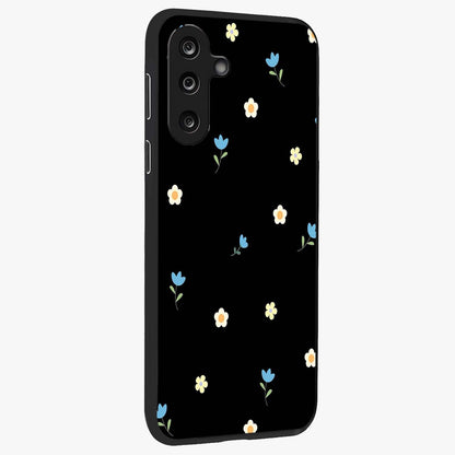 Minimal Petal Whispers Glass Case upright view showcasing elegant floral artwork with modern minimalist style.