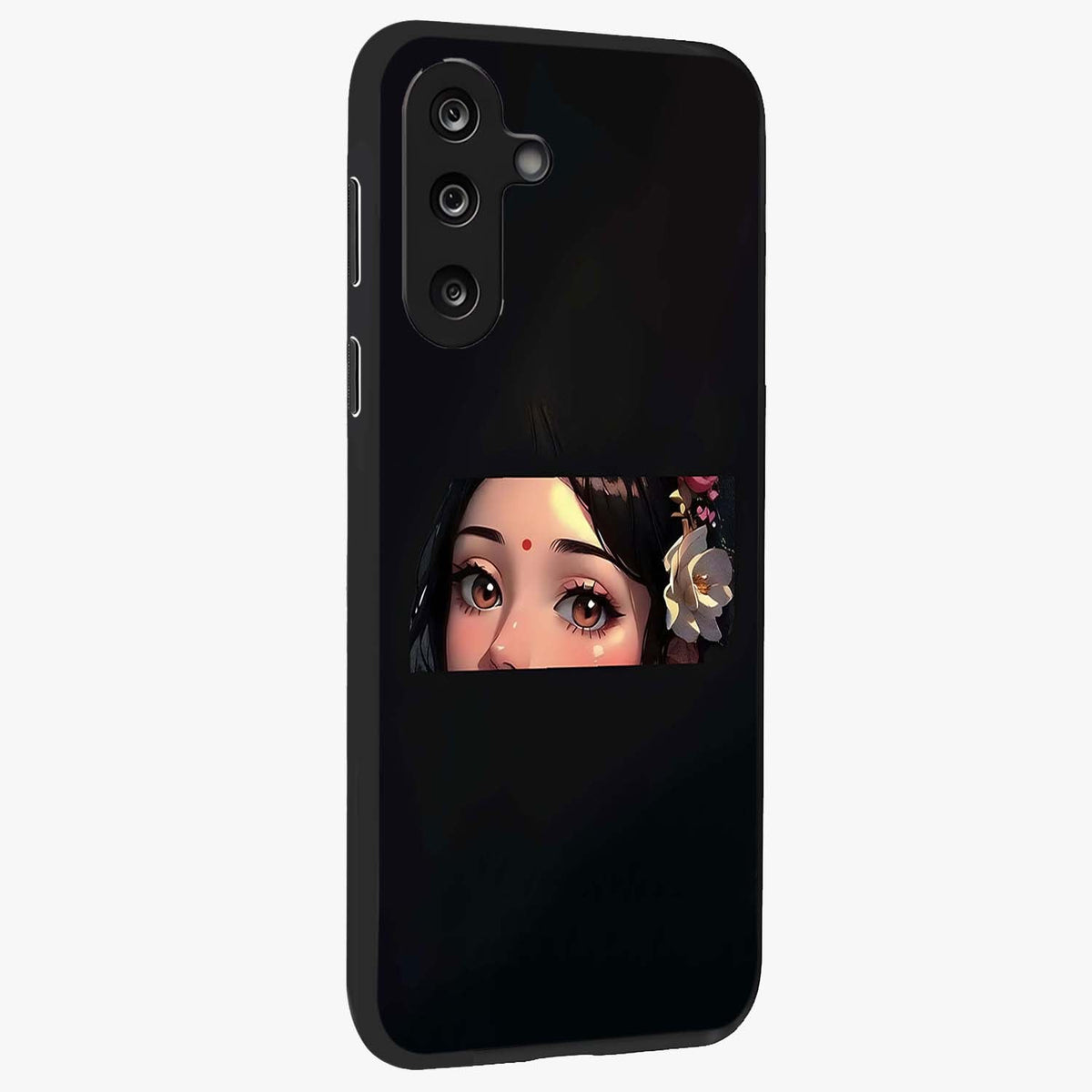 Radha Divine Embrace Glass Case upright view showcasing sacred Radha themed artwork with peaceful devotional style.