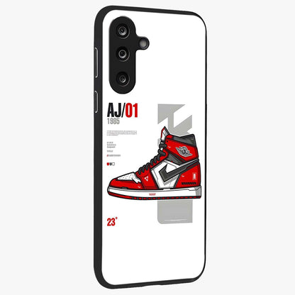 Retro Sneaker Blueprint Glass Case upright view showcasing stylish sneaker illustration with vintage streetwear theme.