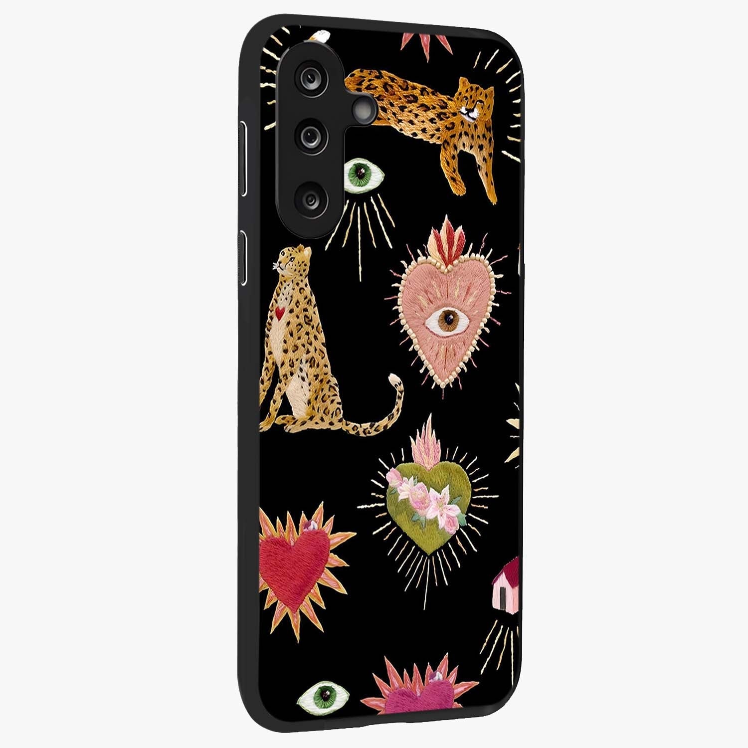 Sacred Jungle Heart Glass Case upright view showcasing vibrant jungle artwork with symbolic heart theme.