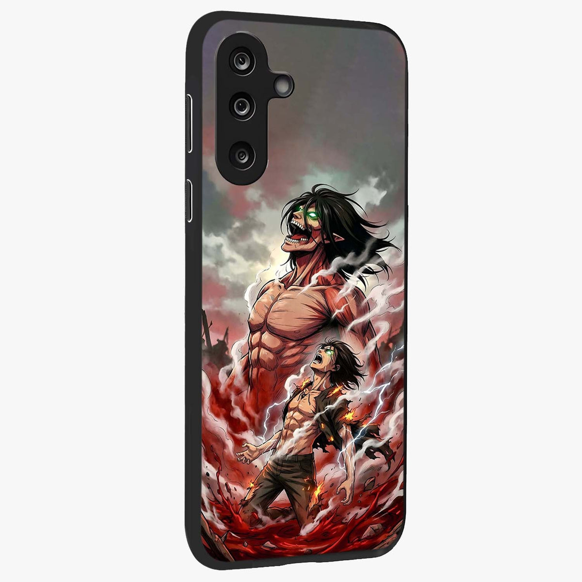 Titan Awakening Fury Glass Case upright view showcasing intense titan artwork with epic fantasy theme.