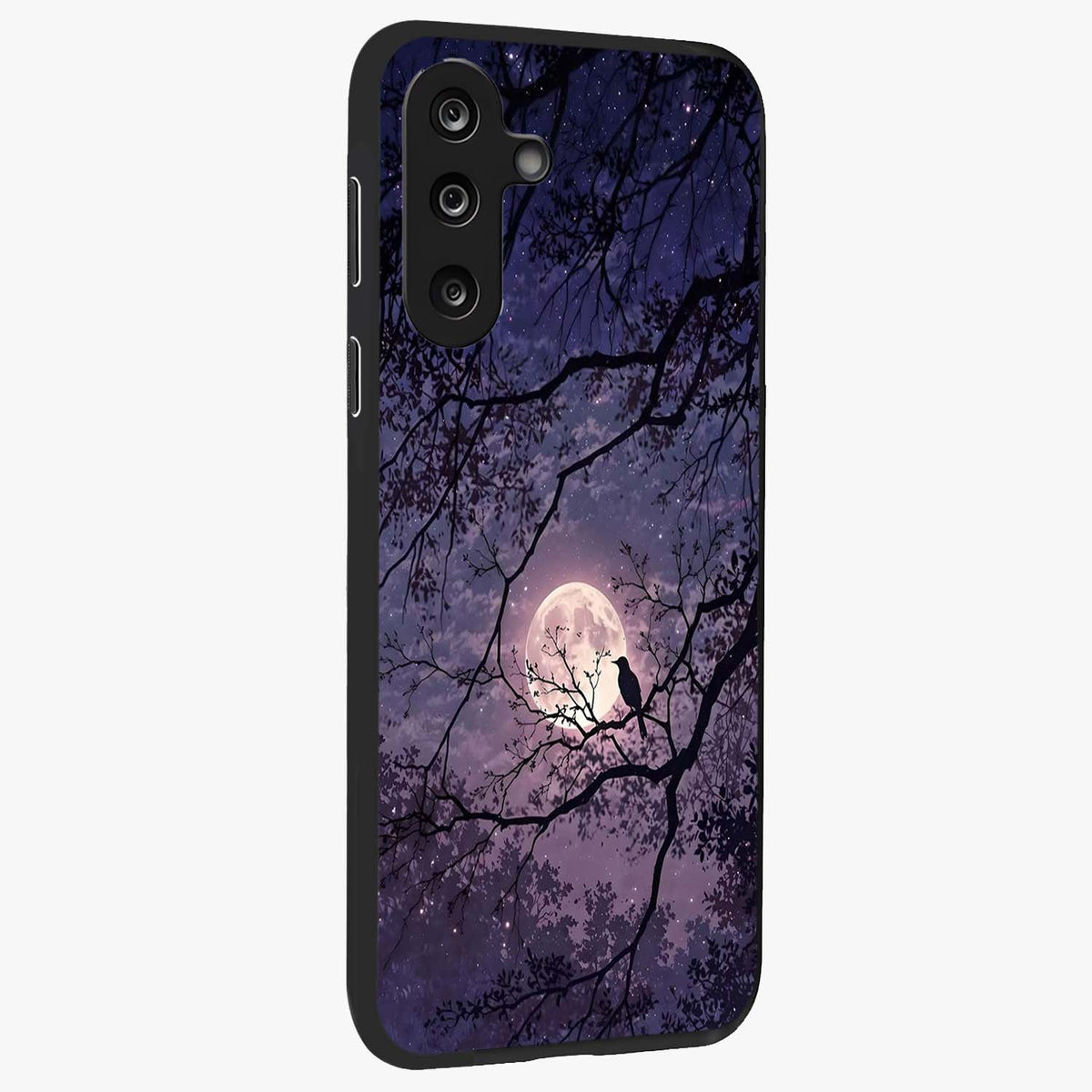 Whispering Moon Silence Glass Case upright view showcasing peaceful moon artwork with tranquil celestial theme.