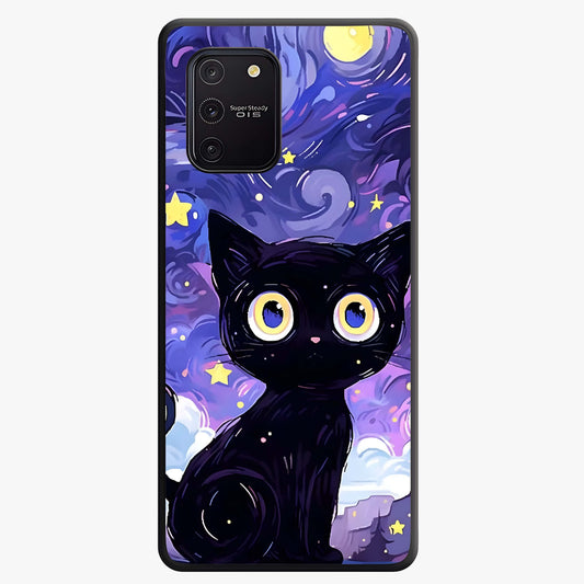 Abstract Cat Art Glass Case showing flat back view with artistic cat illustration and glossy glass finish.