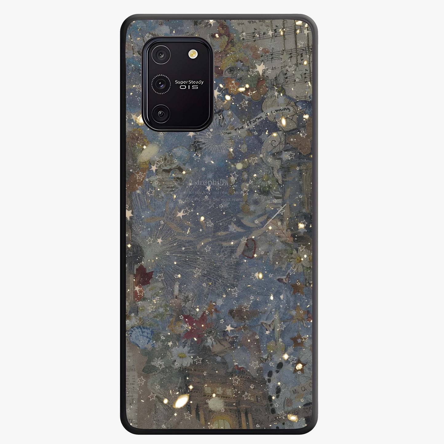 Aesthetic Astrolophia Glass Case showing flat back view with dreamy aesthetic design and glossy glass finish.