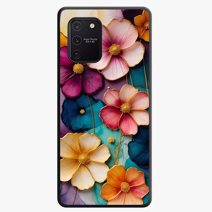 Artlyn Grace Flower Pattern Glass Case showing flat back view with elegant floral pattern artwork and glossy glass finish.