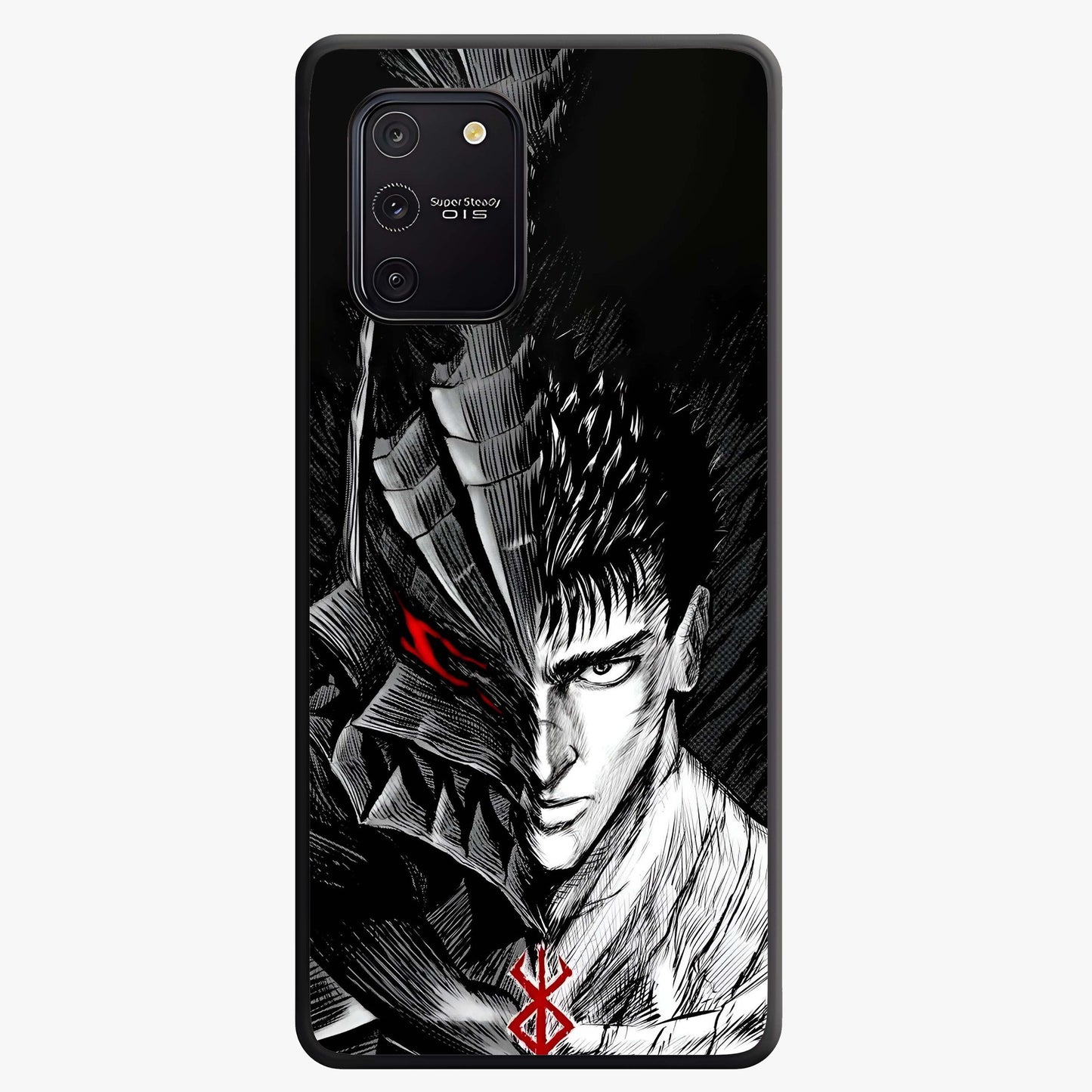 Berserker Blood Oath Glass Case showing flat back view with fierce warrior inspired artwork and glossy glass finish.