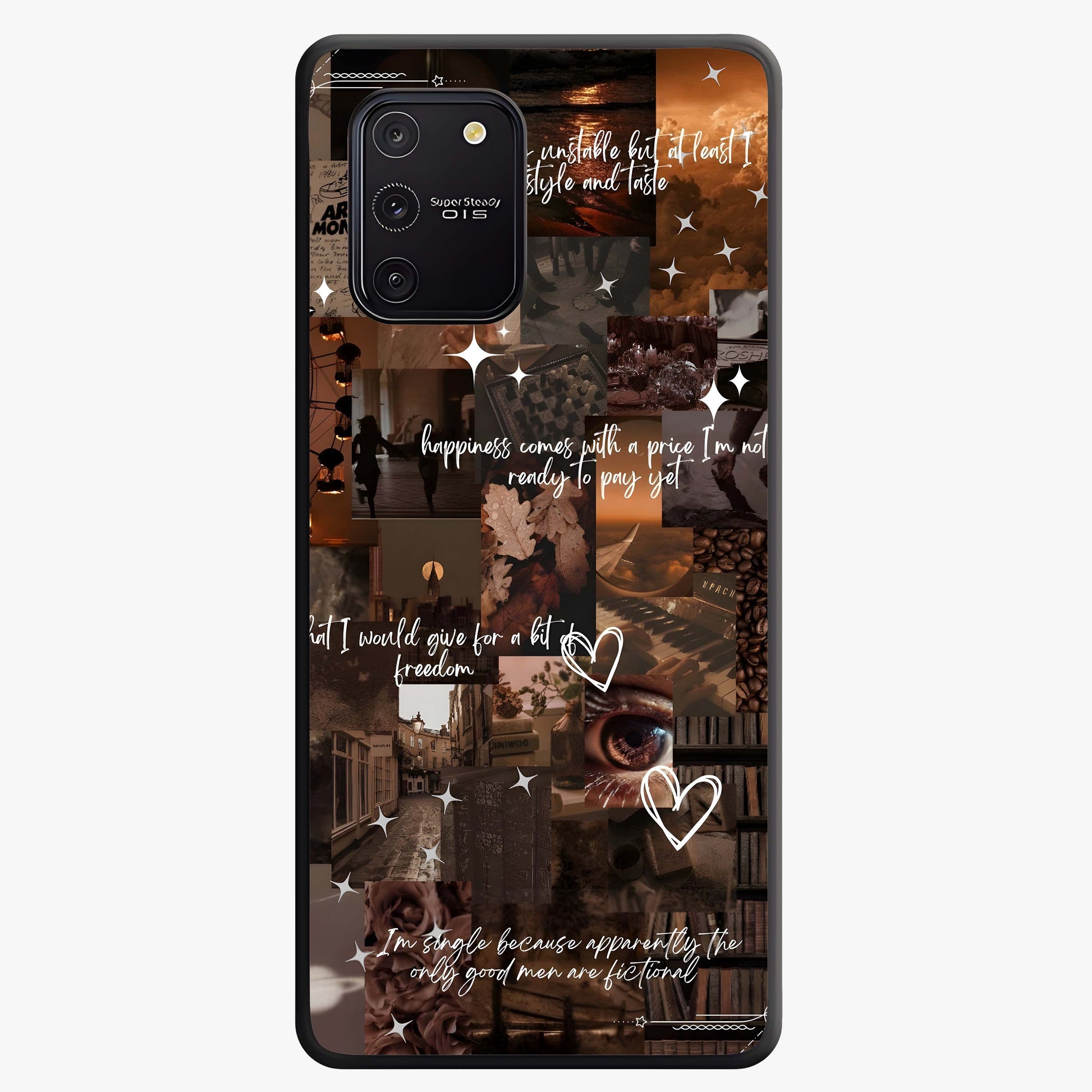 Bittersweet Aesthetic Chaos Glass Case showing flat back view with artistic chaotic aesthetic design and glossy glass finish.