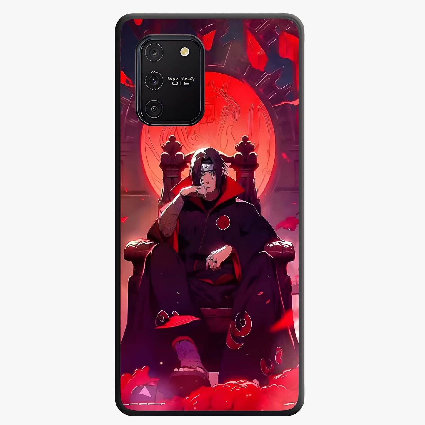 Blood Moon Sovereign Glass Case showing flat back view with mystical blood moon artwork and glossy glass finish.