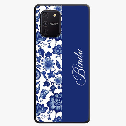 Blue Vintage Floral Pattern Glass Case upright view showcasing timeless floral illustration with vintage inspired style.