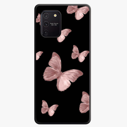Butterfly Pattern Glass Case showing flat back view with elegant butterfly pattern artwork and glossy glass finish.