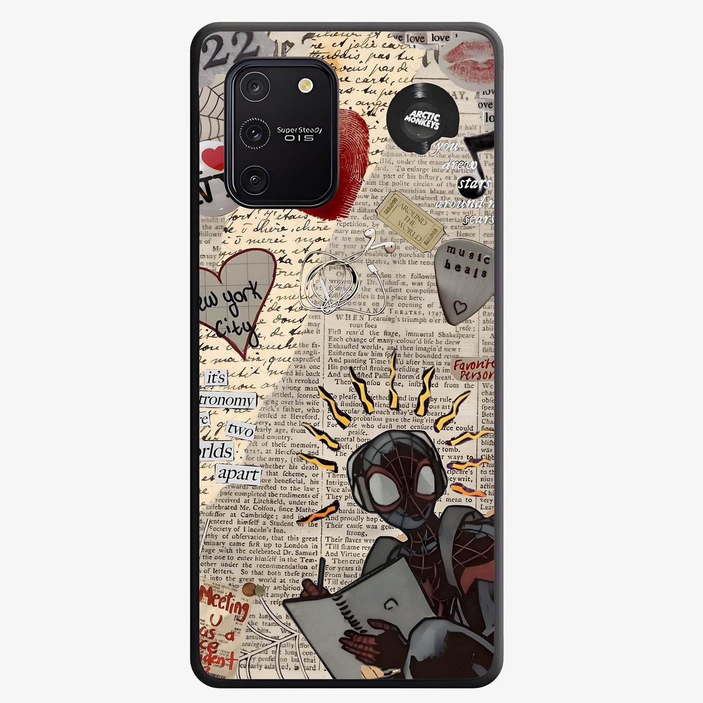 City Dream Sketch Glass Case showing flat back view with artistic city skyline sketch artwork and glossy glass finish.