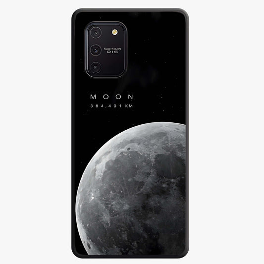 Cosmic Moon Glow Glass Case showing flat back view with glowing moon artwork and glossy glass finish.