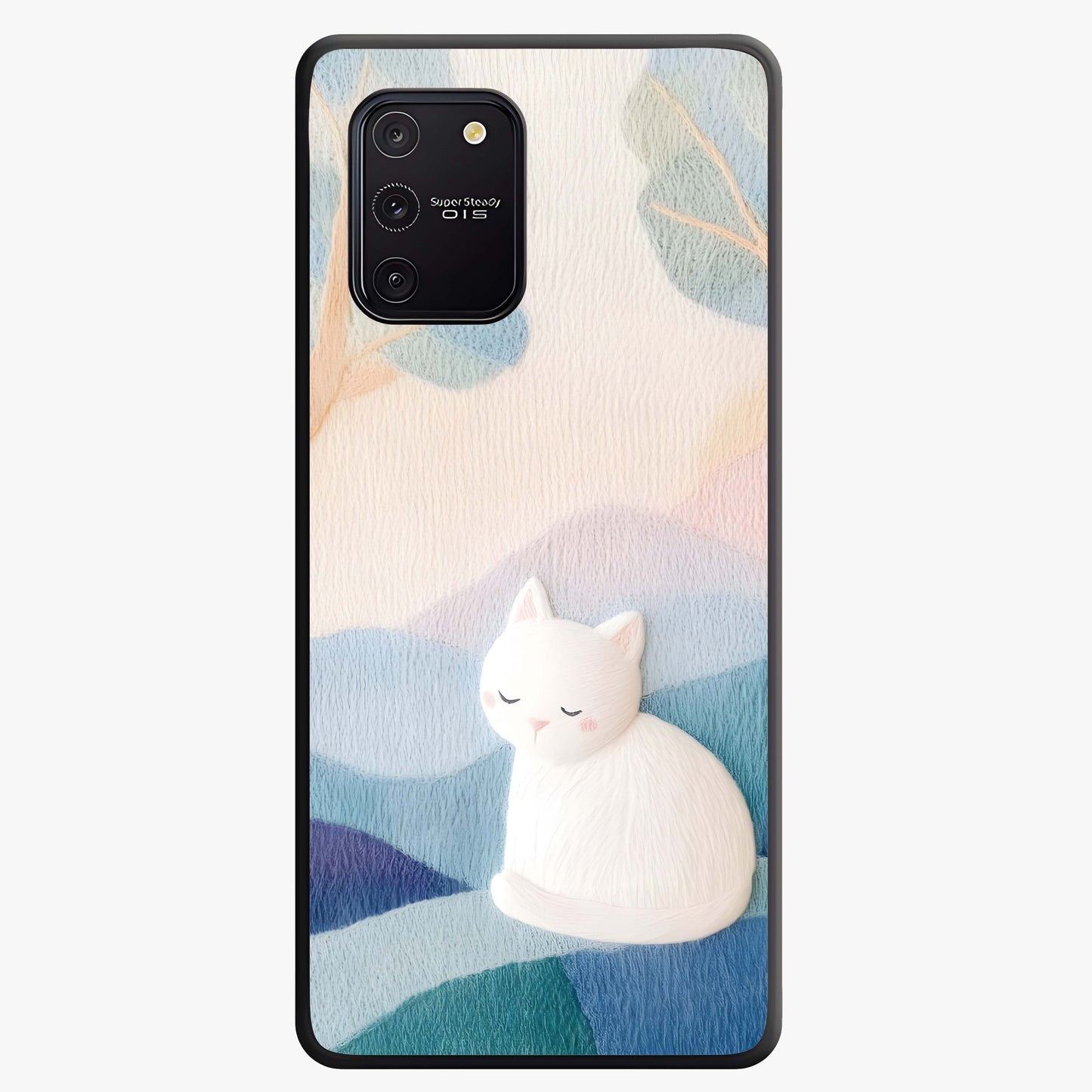 Cotton Dream Cat Glass Case showing flat back view with soft dreamy cat artwork and glossy glass finish.