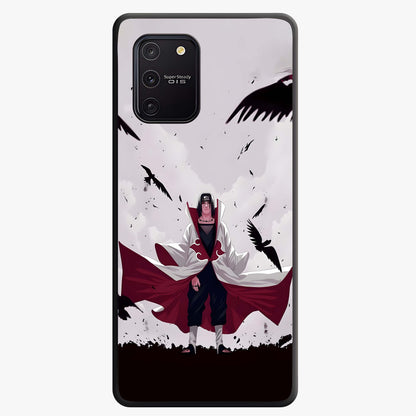 Crimson Crow Ascension Glass Case showing flat back view with mystical crow artwork and glossy glass finish.