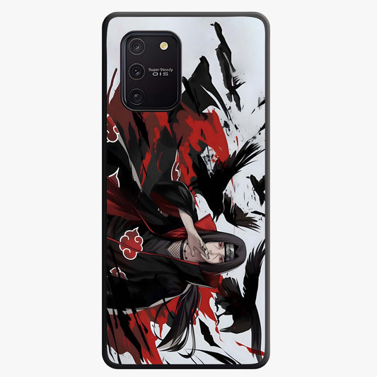 Crimson Crow Illusion Glass Case showing flat back view with artistic crow illusion artwork and glossy glass finish.
