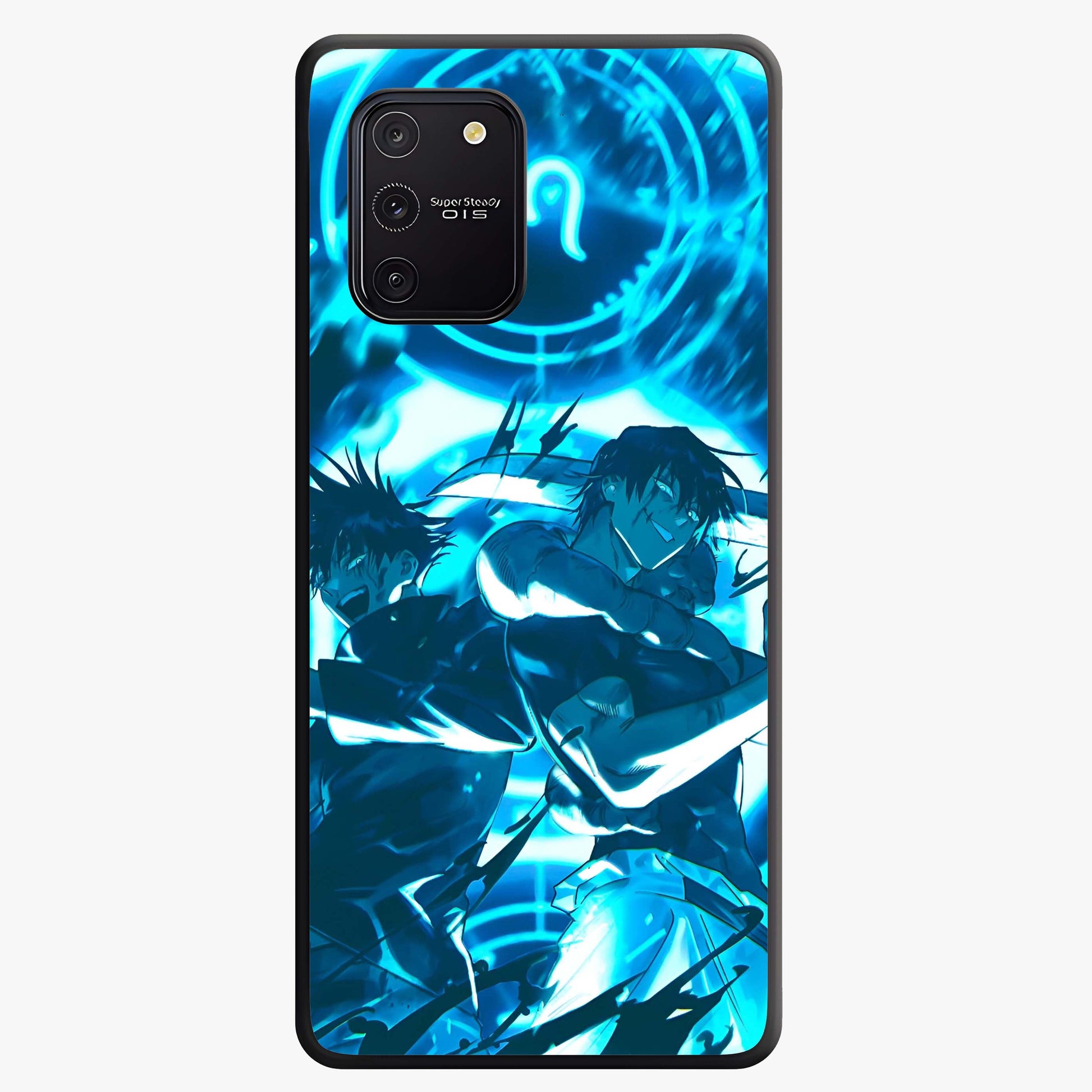 Cursed Energy Clash Glass Case showing flat back view with intense cursed energy artwork and glossy glass finish.