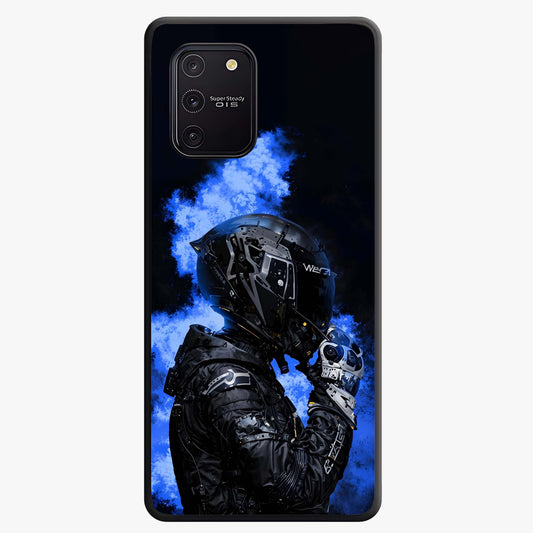Cyber Sentinel Protocol Glass Case showing flat back view with futuristic cyber themed artwork and glossy glass finish.