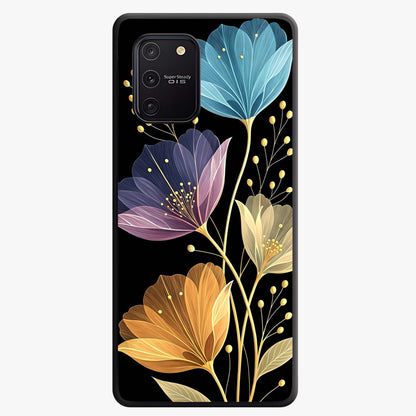 Delicate Multicolor Flowers Glass Case showing flat back view with vibrant floral artwork and glossy glass finish.