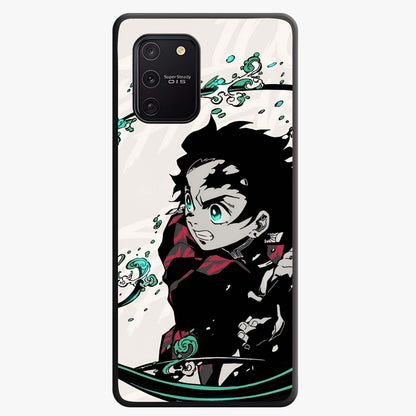 Demon Slayer Glass Case showing flat back view with bold anime inspired artwork and glossy glass finish.