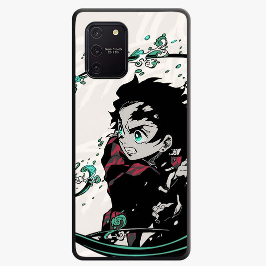 Demon Slayer Glass Case showing flat back view with bold anime inspired artwork and glossy glass finish.