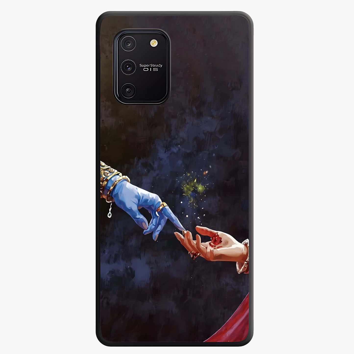 Divine Touch Eternal Glass Case showing flat back view with spiritual themed artwork and glossy glass finish.