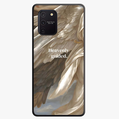 Divine Winged Grace Glass Case showing flat back view with elegant wing inspired artwork and glossy glass finish.