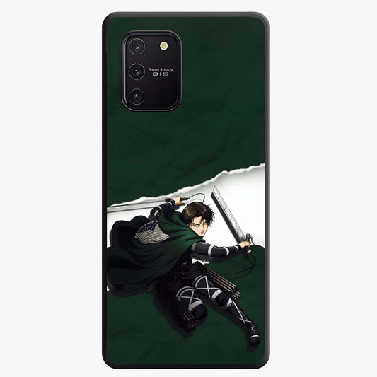 Emerald War Vanguard Glass Case showing flat back view with powerful warrior themed artwork and glossy glass finish.