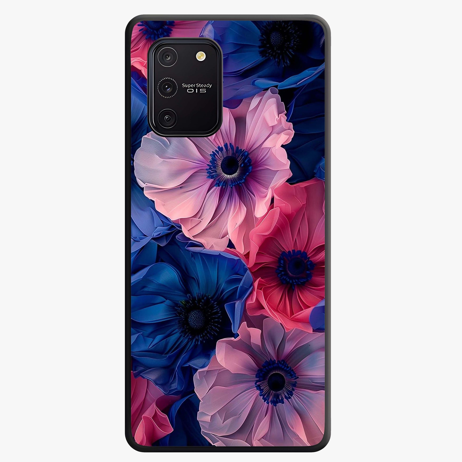 Flower Paper Art Pattern Glass Case showing flat back view with paper cut style floral artwork and glossy glass finish.