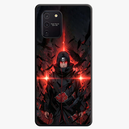 Focused Blade Discipline Glass Case showing flat back view with warrior sword themed artwork and glossy glass finish.