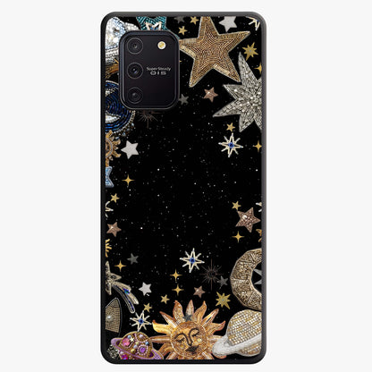 Galactic Jewel Stars Glass Case showing flat back view with sparkling star jewel artwork and glossy glass finish.