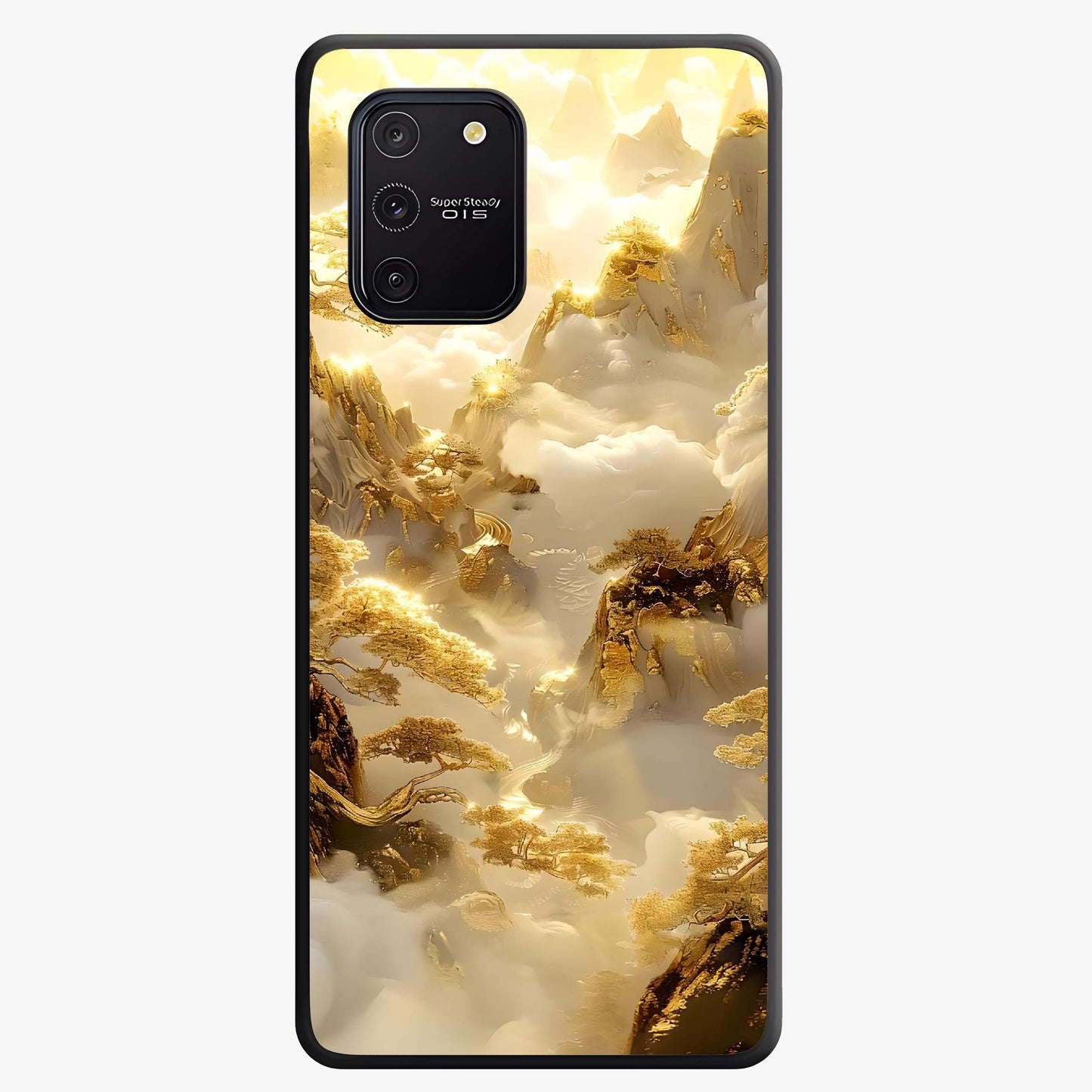 Gates Of Illumination Glass Case showing flat back view with mystical illuminated gate artwork and glossy glass finish.