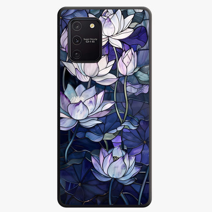 Gloss Petal Rush Glass Case showing flat back view with glossy flower petal artwork and smooth glass finish.