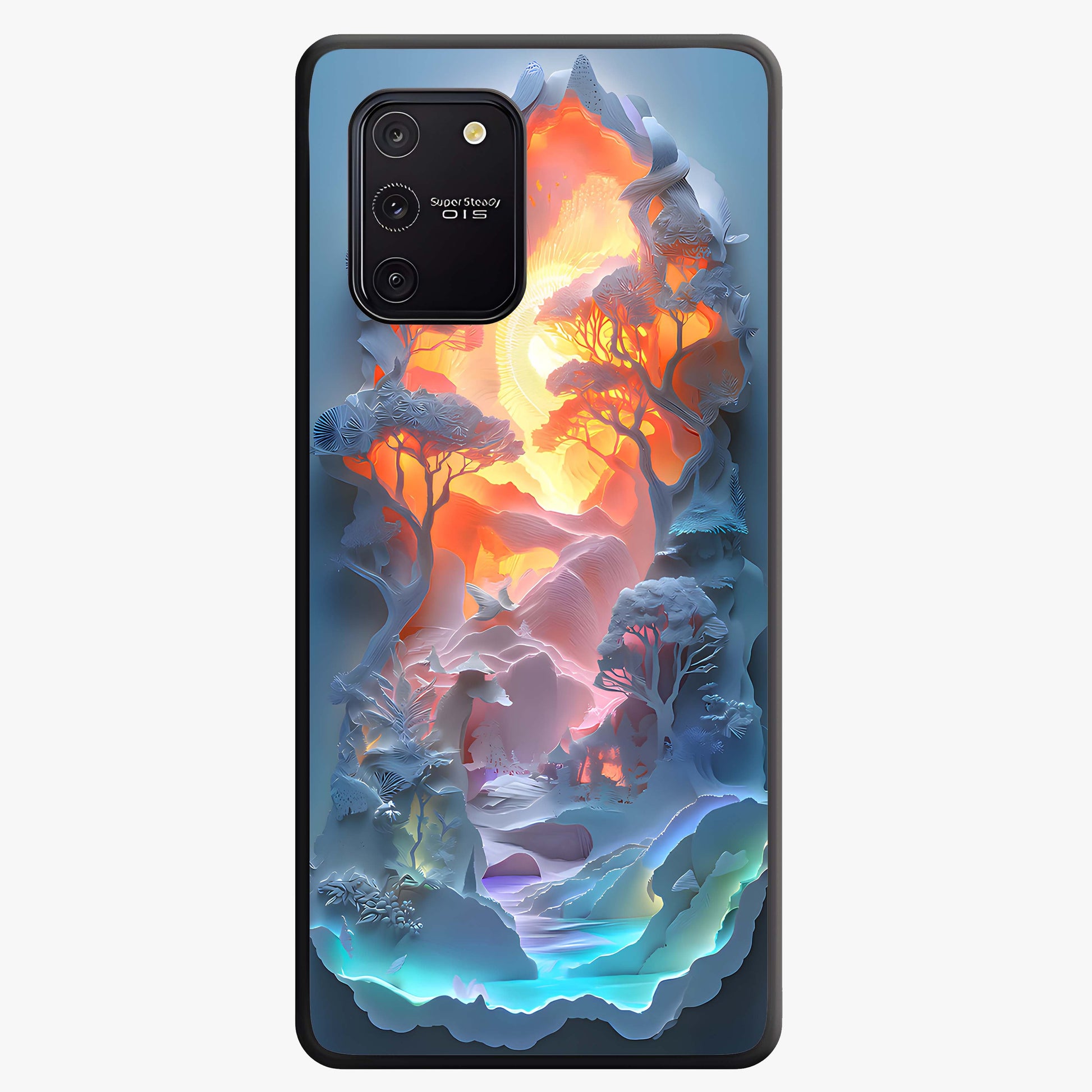 Glow Forest Portal Glass Case showing flat back view with glowing forest portal artwork and glossy glass finish.
