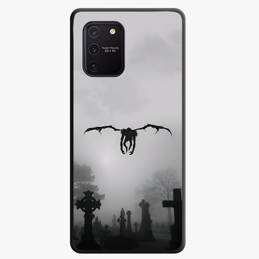 Graveyard Shadow Descent Glass Case showing flat back view with dark graveyard themed artwork and glossy glass finish.