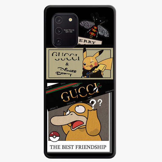 Gucci Play Mashup Glass Case showing flat back view with luxury inspired graphic artwork and glossy glass finish.