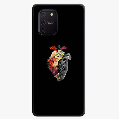 Heart With Flowers Glass Case showing flat back view with heart shaped floral artwork and glossy glass finish.