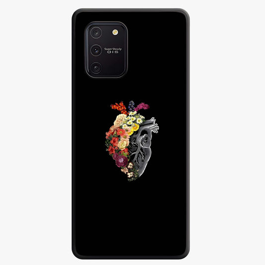 Heart With Flowers Glass Case showing flat back view with heart shaped floral artwork and glossy glass finish.