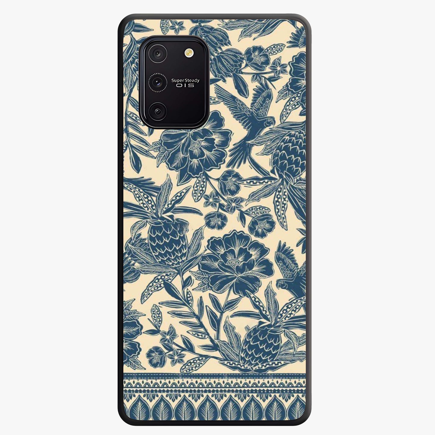 Heirloom Wild Bloom Glass Case showing flat back view with vintage inspired wild flower artwork and glossy glass finish.
