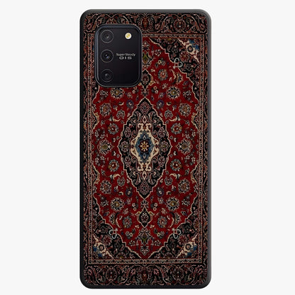 Heritage Carpet Royale Glass Case showing flat back view with ornate Persian carpet inspired pattern and glossy glass finish.