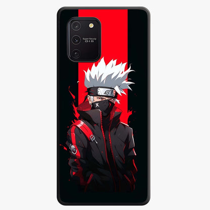 Kakashi Scarlet Shadow Glass Case showing flat back view with powerful anime ninja artwork and glossy glass finish.