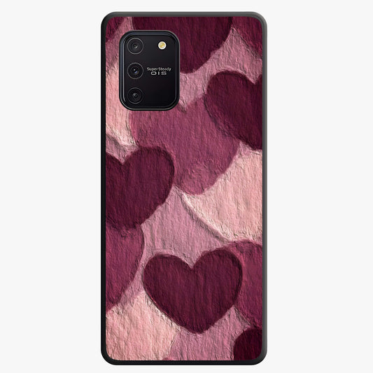 Layered Paper Hearts Glass Case showing flat back view with layered paper heart artwork and glossy glass finish.