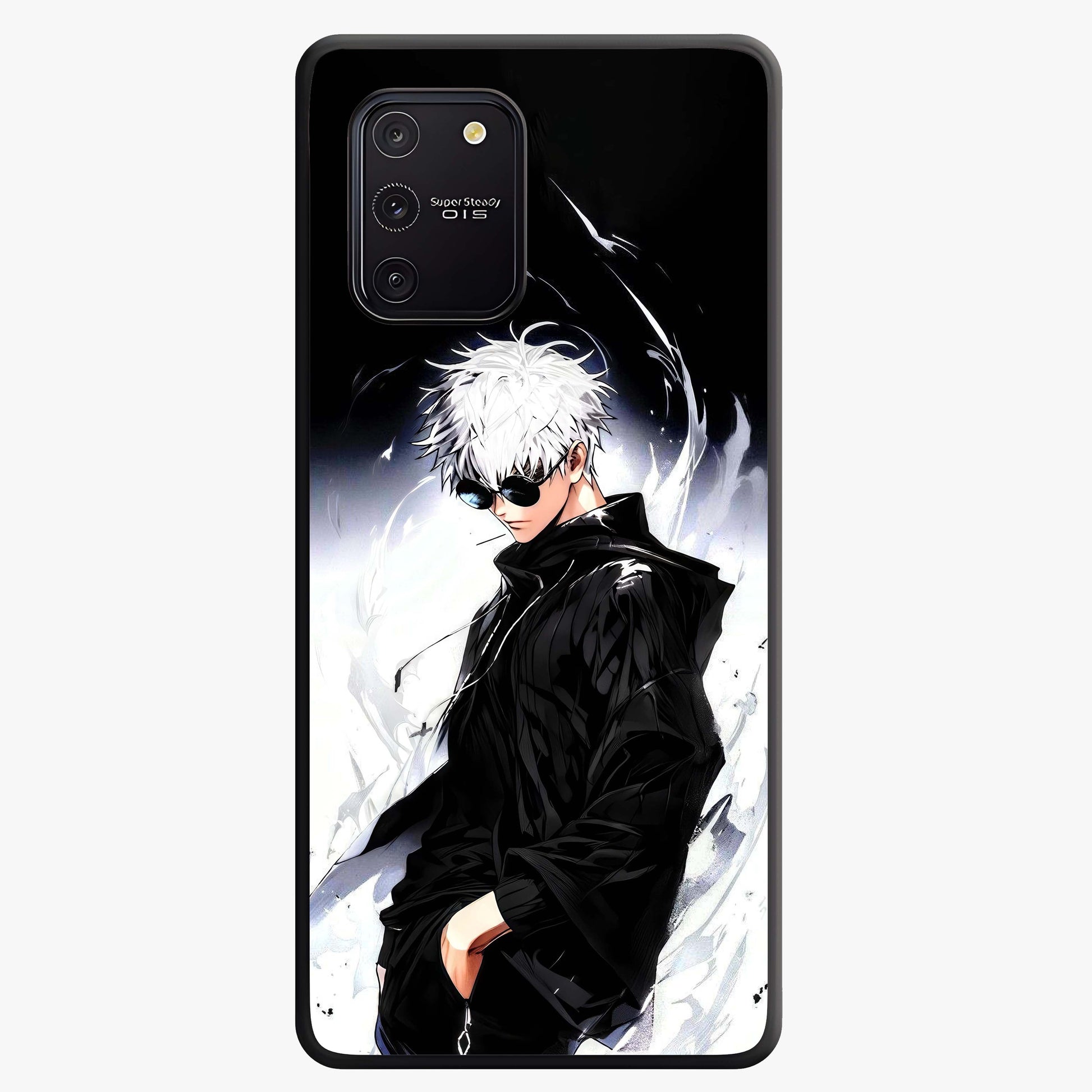 Limitless Shadow King Glass Case showing flat back view with powerful shadow warrior artwork and glossy glass finish.