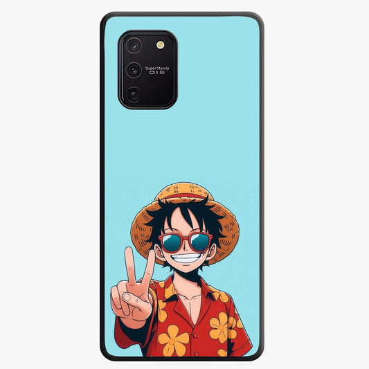 Luffy Summer Anime Vibe Glass Case showing flat back view with vibrant anime character artwork and glossy glass finish.